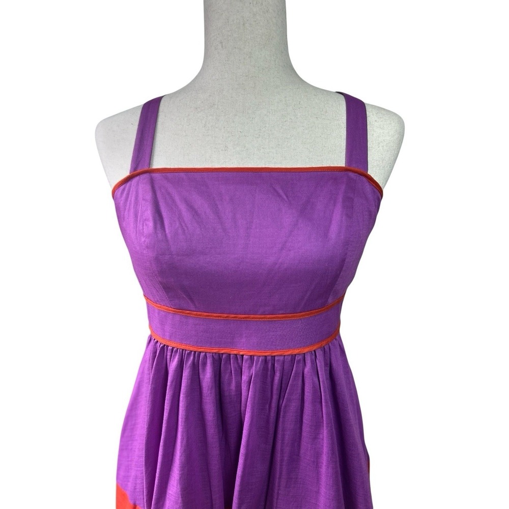 NEW JESSICA SIMPSON Size 10 Cotton Block Stripe Square Neck Summer Dress Pockets - Picture 2 of 10